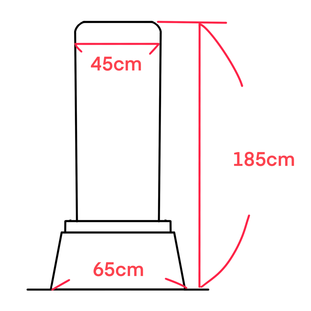 泰拳教室網站-商品-直立沙包-沙包尺寸示意圖